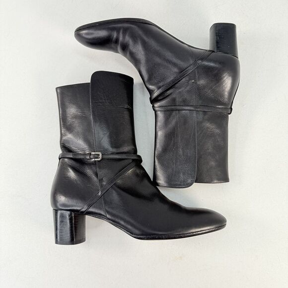 BALLY Size EU 37.5 / US 7 FALTA Black Leather High Ankle Boots Block Heal - Picture 8 of 10